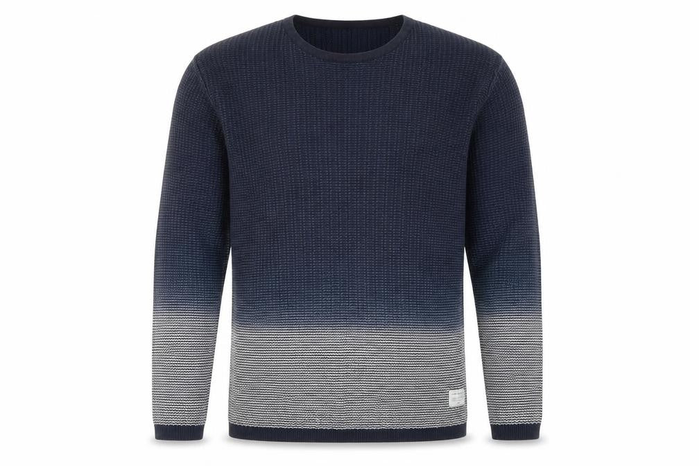 Solid Men's Blue Cotton Waffle-Knit Long Sleeve Jumper L
