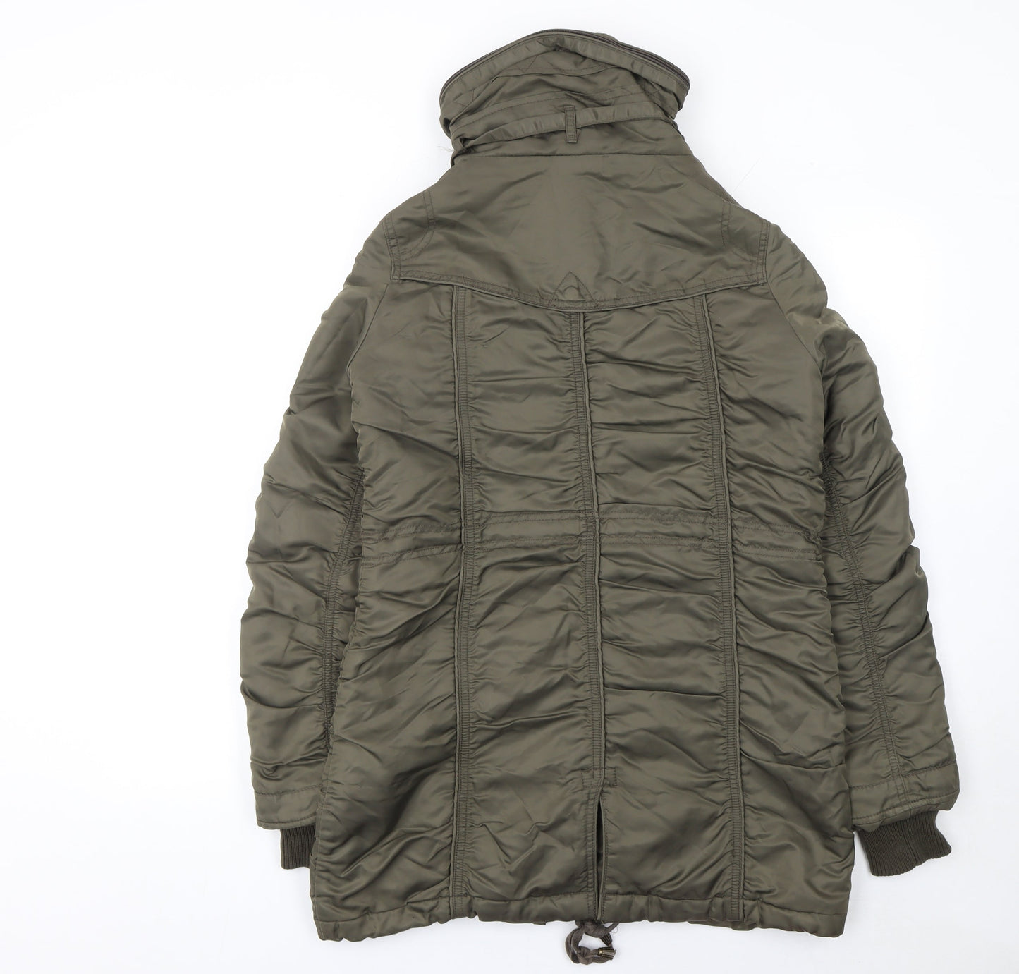 Pink Women’s Green Long Hooded Puffer Coat Size S Polyamide