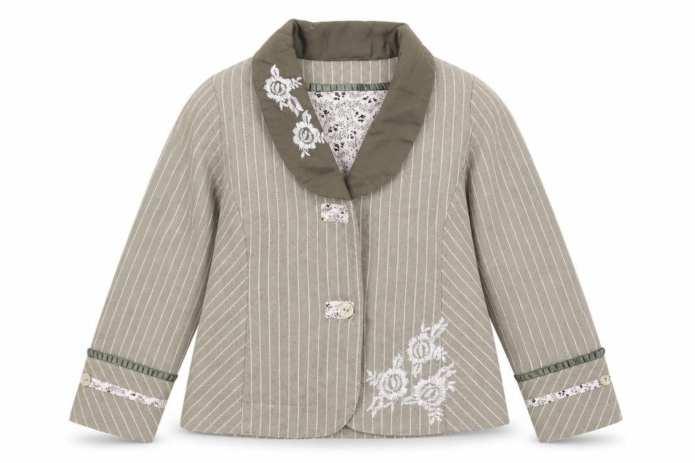 EXIT Girls Beige Embroidered Stripe Cotton Blazer Jacket 8 Years