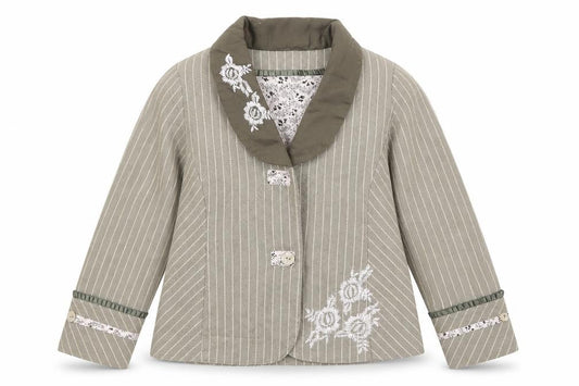 Front view of EXIT girls’ beige embroidered stripe cotton blazer jacket 8 years
