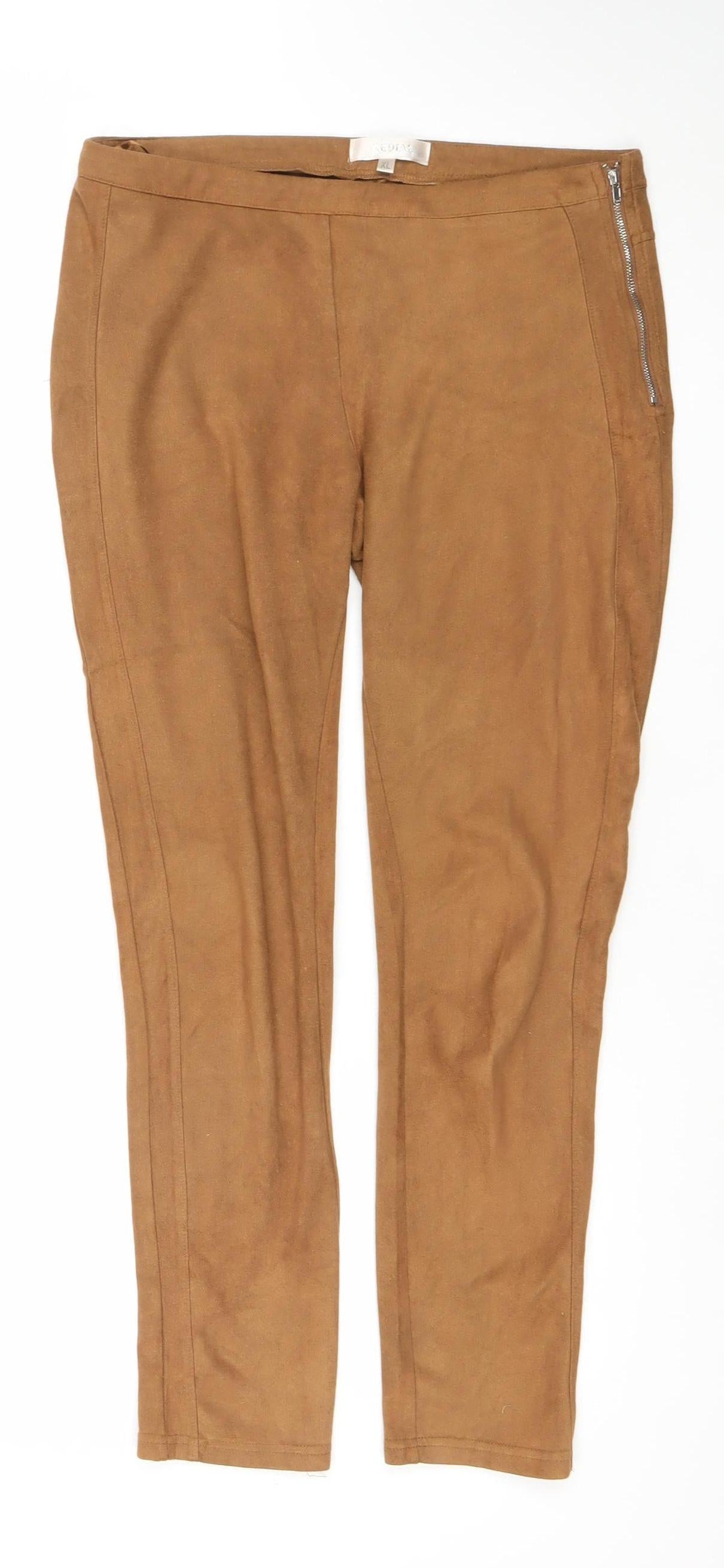 Redial Women’s Brown XL Skinny Stretch Trousers with Ankle Zip