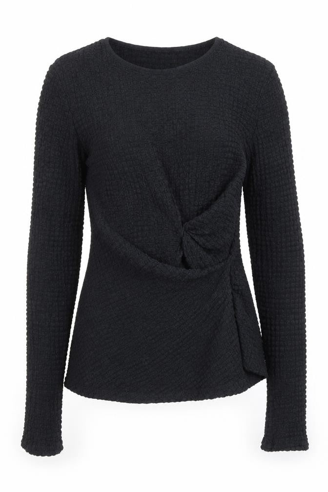 ZARA Women Black Long Sleeve Textured Twist Slim Fit Top M