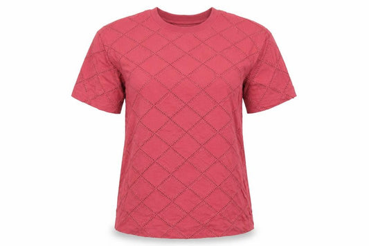 Marks and Spencer Women's Red Cotton Lace Detail T-Shirt Size 6