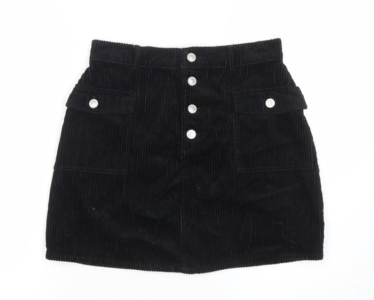 Primark Women Black Corduroy A-Line Short Skirt Size 10