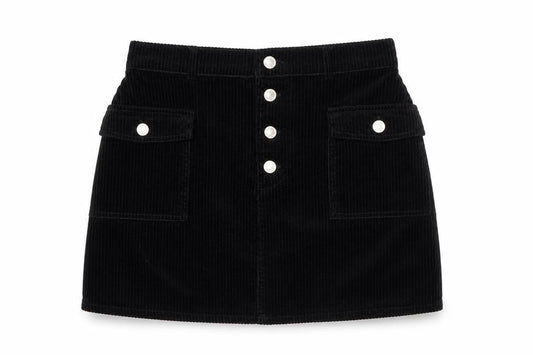 Primark Women Black Corduroy A-Line Short Skirt Size 10