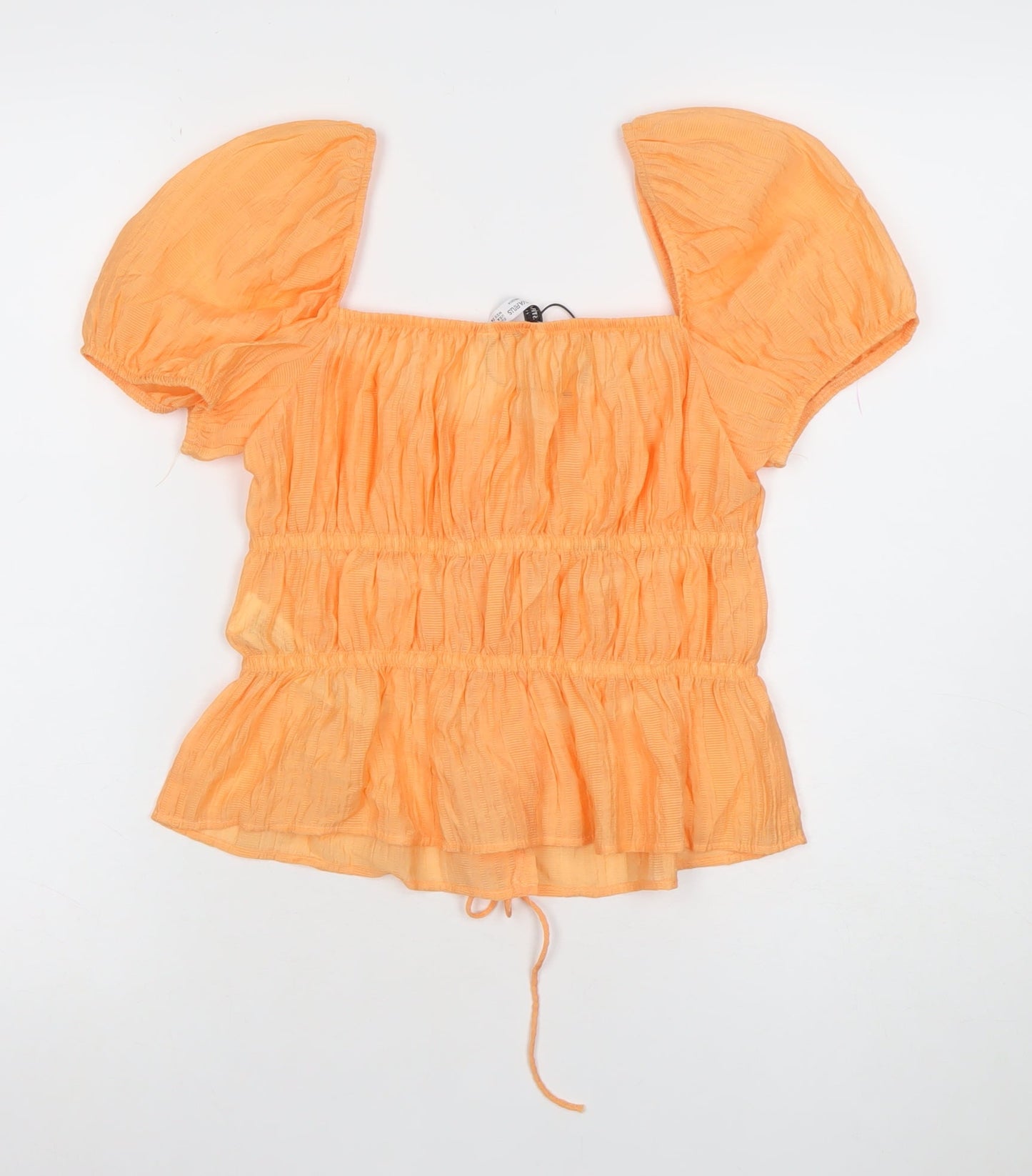 Stradivarius Women's Orange Puff Sleeve Tunic Blouse Size S