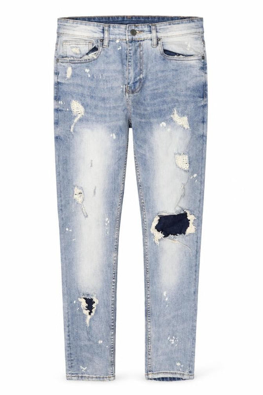 JK Attire Men’s Blue Light Wash Distressed Skinny Jeans 32R