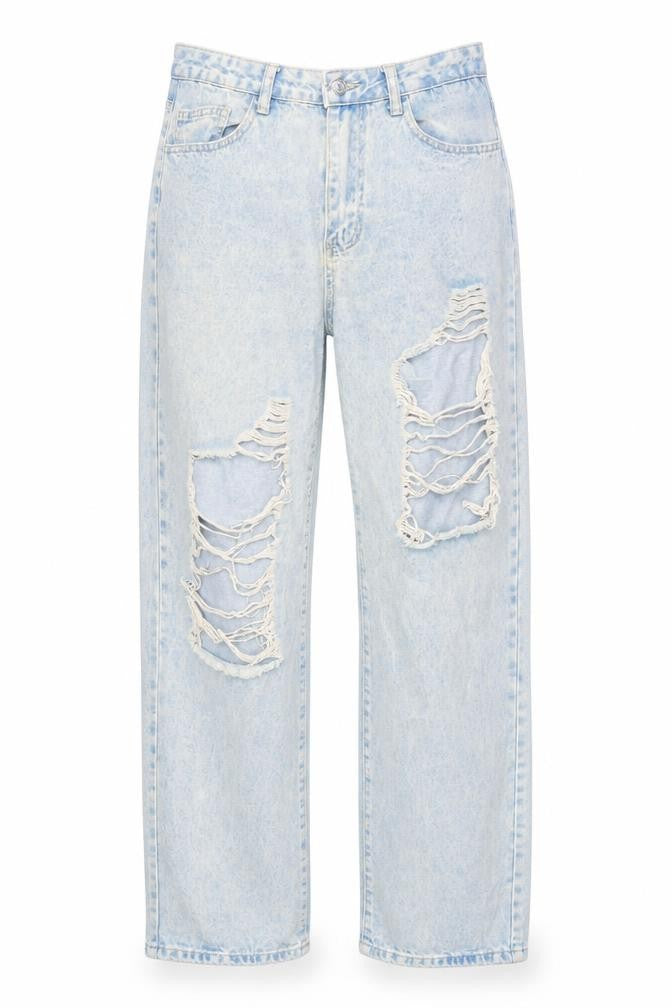 SHEIN Womens Blue Distressed Straight Leg Denim Jeans Size 10