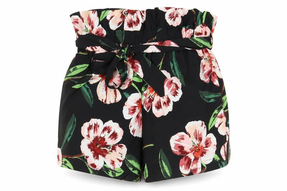 Influence Womens Black Floral Paperbag Shorts Size 8