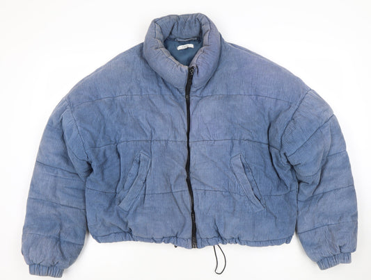OVS Women Blue Corduroy Puffer Jacket Size 12 Short Zip Winter Coat
