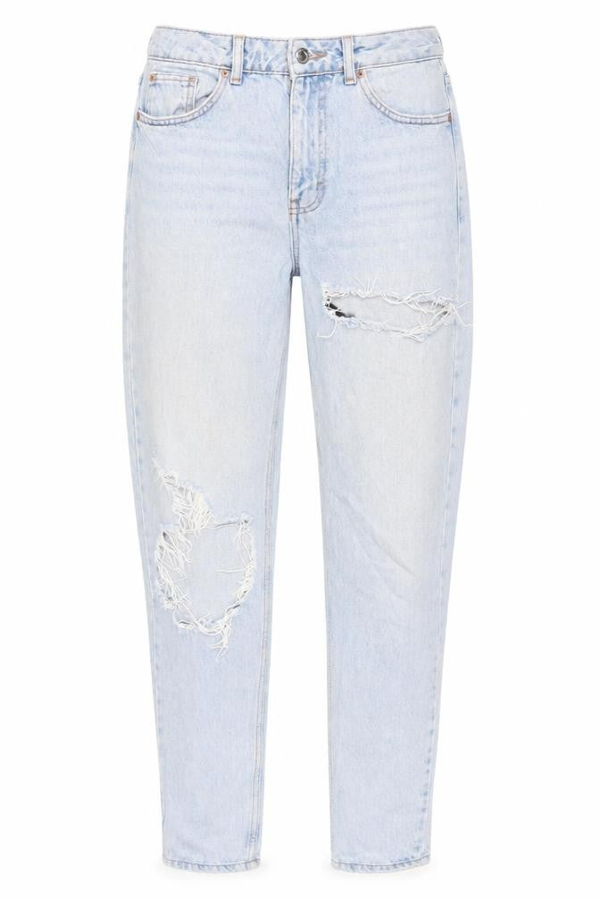 Topshop Women’s Blue High Rise Mom Jeans Size 10 Distressed Denim