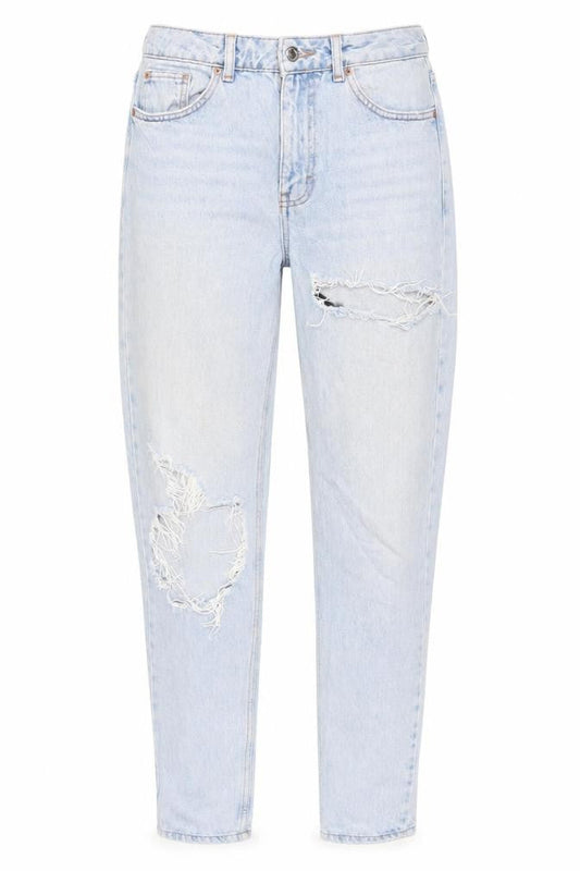 Topshop Women’s Blue High Rise Mom Jeans Size 10 Distressed Denim