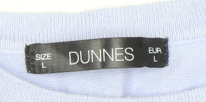Brand and care label for Dunnes Women’s Lavender Crew Neck Long Sleeve jumper, size L