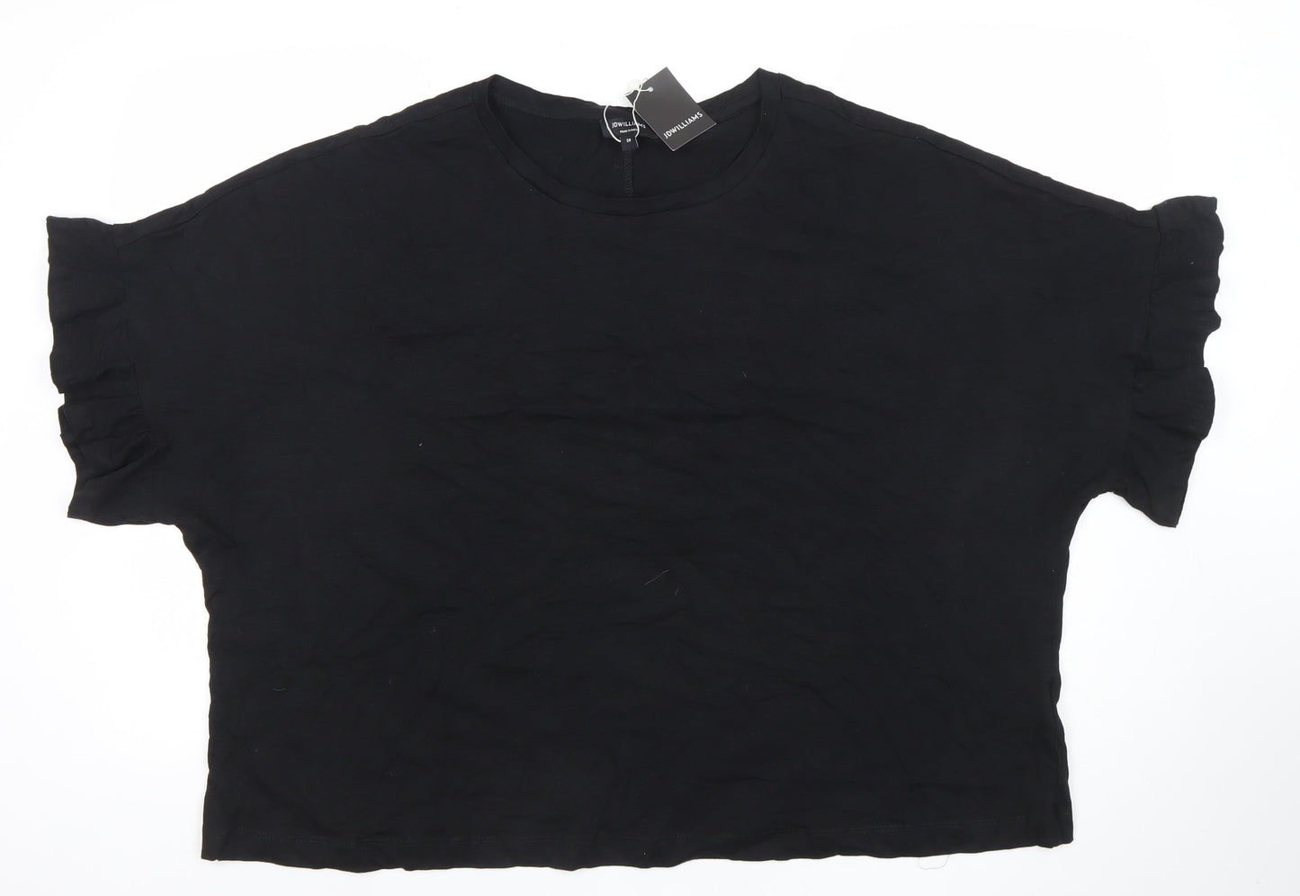 JWILLIAMS Womens Black Cotton Ruffle Sleeve Relaxed Fit T-Shirt Size 26