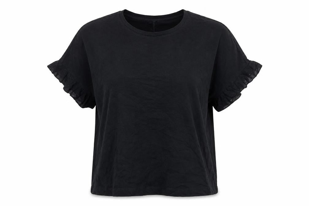 JWILLIAMS Womens Black Cotton Ruffle Sleeve Relaxed Fit T-Shirt Size 26