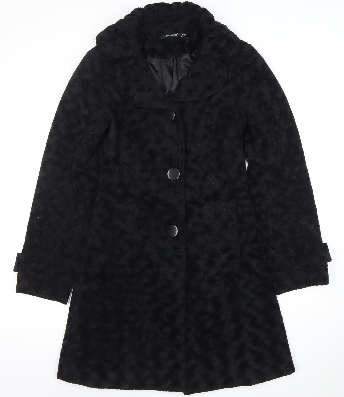 Atmosphere Women's Black Faux Fur Mid-Length Overcoat Size 10
