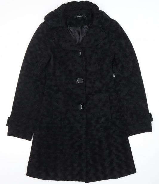 Atmosphere Women's Black Faux Fur Mid-Length Overcoat Size 10