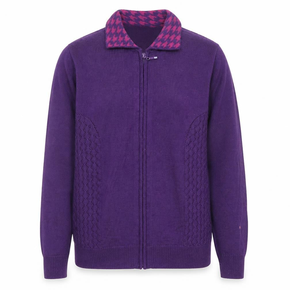 Lady Laura Womens Purple Full Zip Collared Wool Blend Jumper Size 14