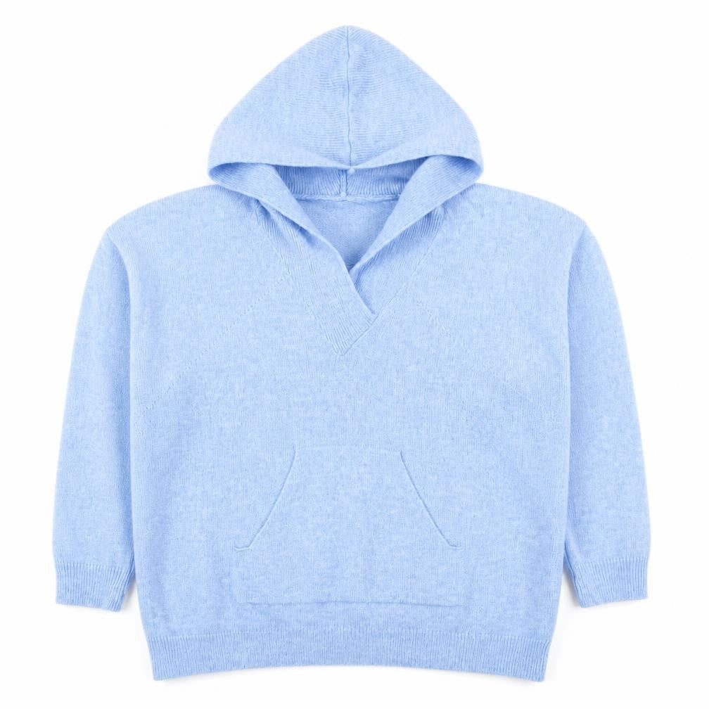 Gallery Women's Blue Hooded V-Neck Knit Pullover Jumper Size 16