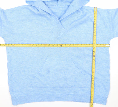 Back view of Gallery Women's Blue Hooded V-Neck Knit jumper, size 16