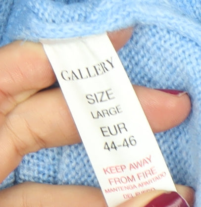Brand and care label for Gallery Women's Blue Hooded V-Neck Knit jumper, size 16
