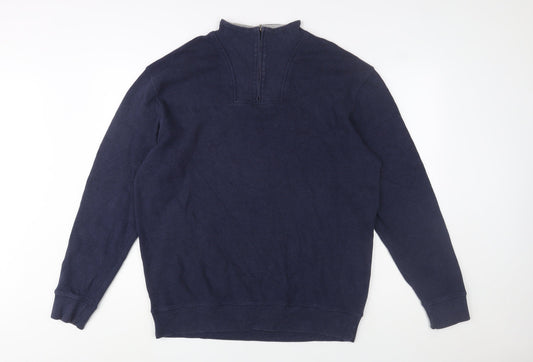 Kirkland Signature Men Blue Cotton 1/4 Zip Jumper XL High Neck