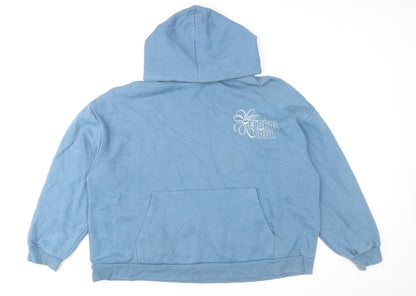 Pull&Bear Men’s Blue XL Pullover Floral Soul Graphic Hoodie