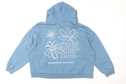 Pull&Bear Men’s Blue XL Pullover Floral Soul Graphic Hoodie