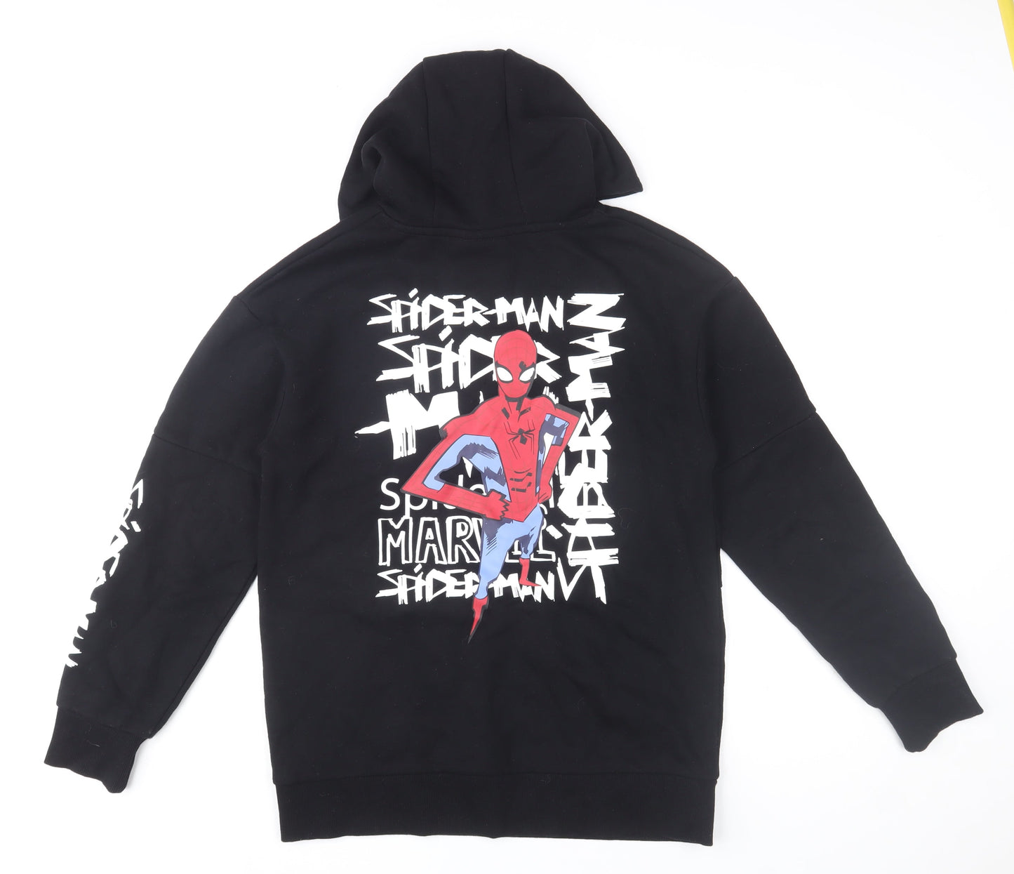 Marvel Spider-Man Boys Black Hoodie 14-15 Years Pullover Graphic Cotton Blend