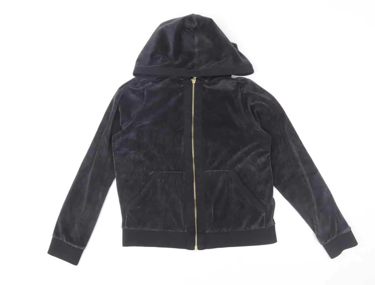 Hobbs Women Black XS Velvet Zip Hooded Track Jacket
