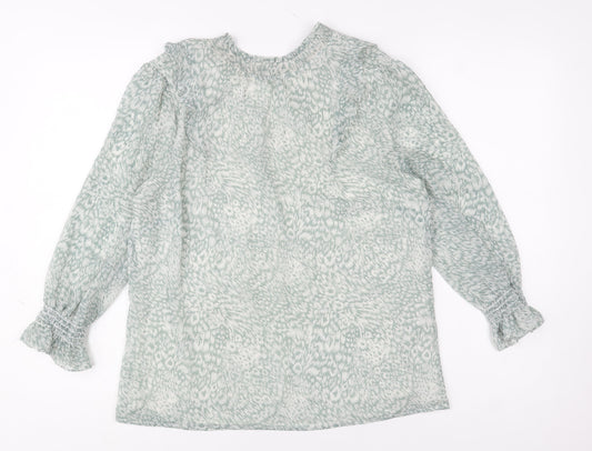 Oasis Women's Green Floral Ruffle Tunic Blouse Size 8
