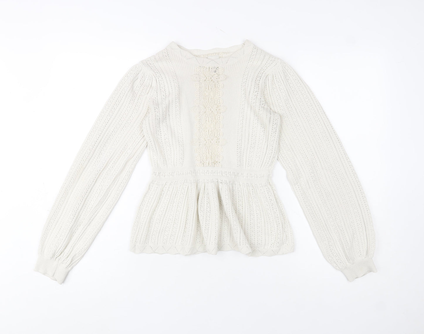 River Island Women’s Ivory Crochet Knit Jumper Size 8