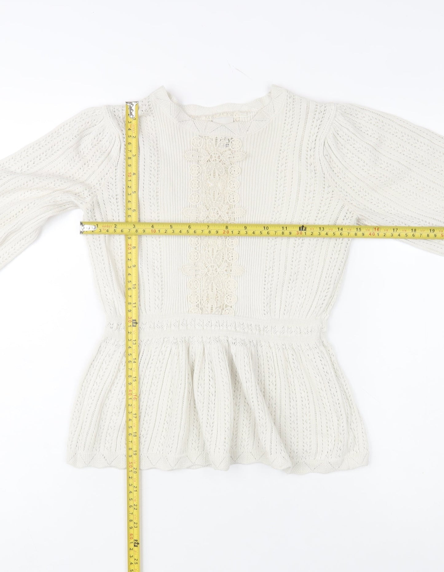 River Island Women’s Ivory Crochet Knit Jumper Size 8