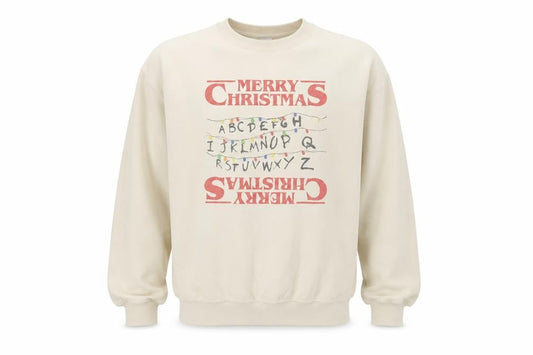Gildan Mens Beige Merry Christmas Graphic Pullover Sweatshirt M