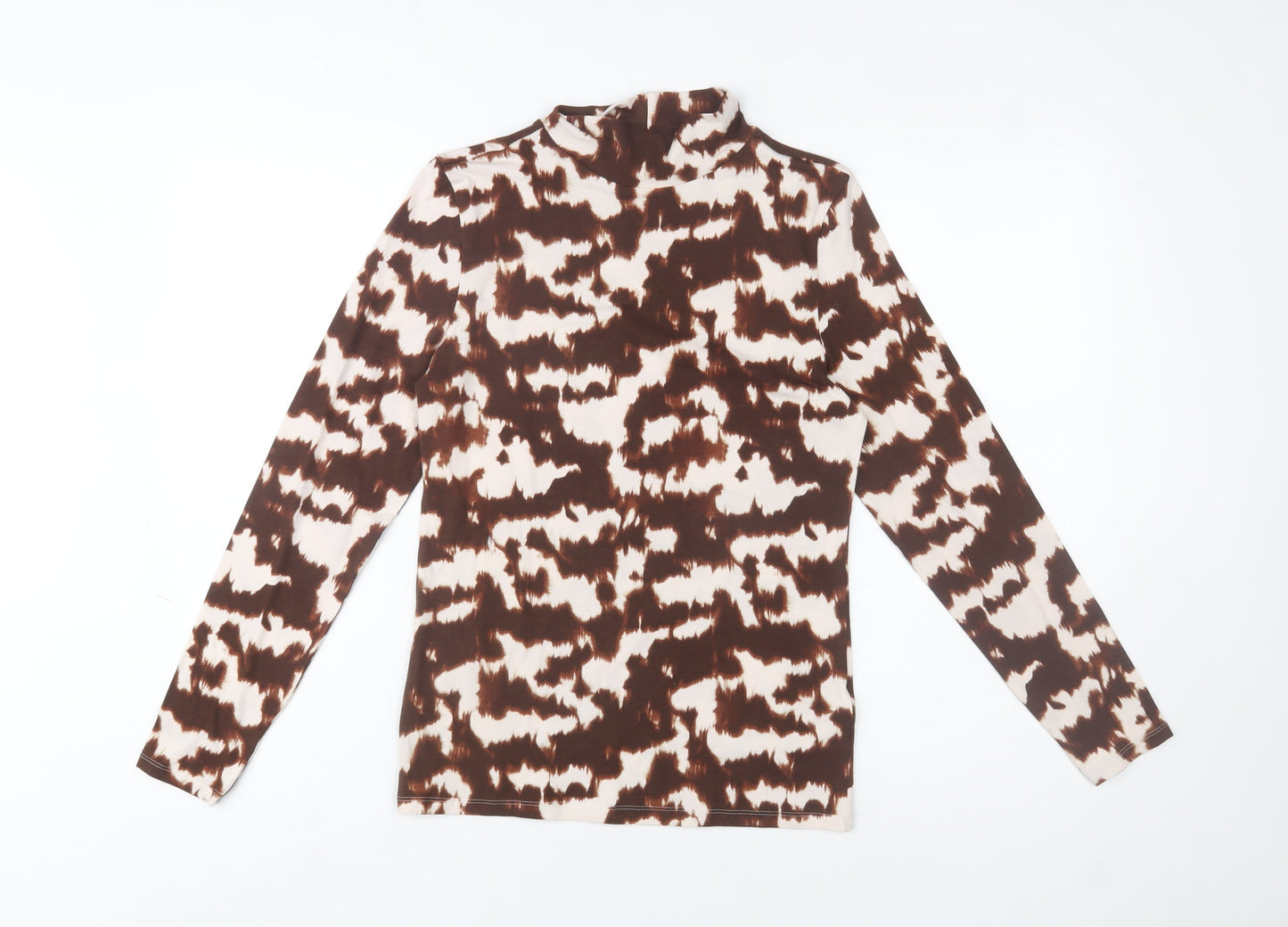 Marks and Spencer Women Brown Animal Print Cotton Roll Neck Top Size 10