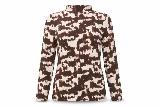 Marks and Spencer Women Brown Animal Print Cotton Roll Neck Top Size 10