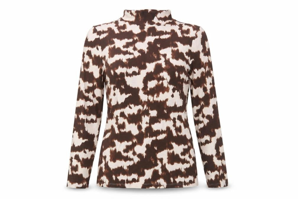 Marks & Spencer Women Brown Animal Print Cotton Roll Neck Top Size 10