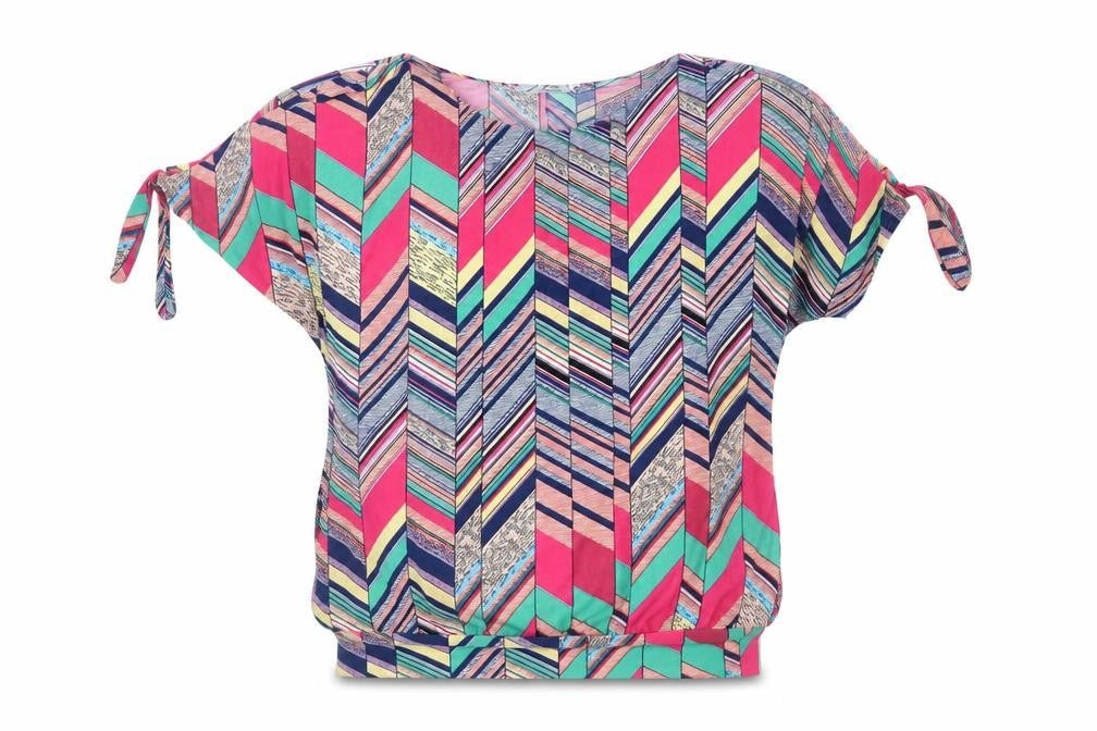 Fun Collection Women's Multicoloured Geometric Short Sleeve Tunic Top Size S