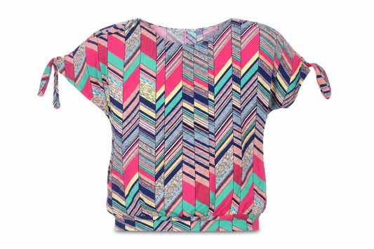 Fun Collection Women's Multicoloured Geometric Short Sleeve Tunic Top Size S