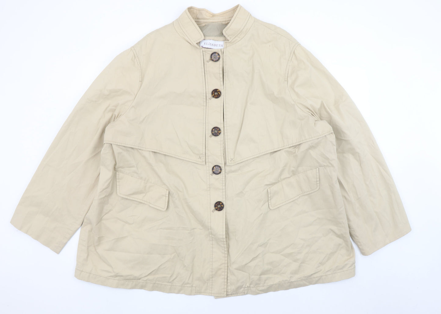 Elisabeth Womens Beige Cotton Blend Button Up Mid-Length Jacket XL