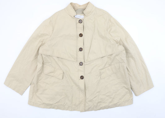 Elisabeth Womens Beige Cotton Blend Button Up Mid-Length Jacket XL