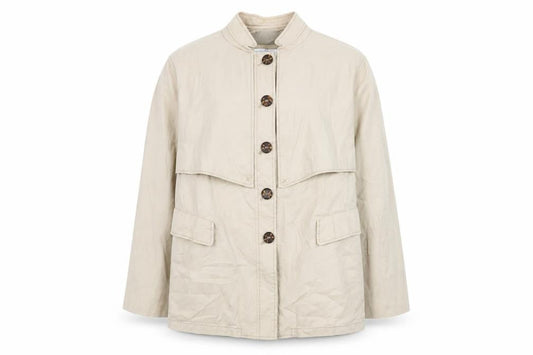 Elisabeth Womens Beige Cotton Blend Button Up Mid-Length Jacket XL