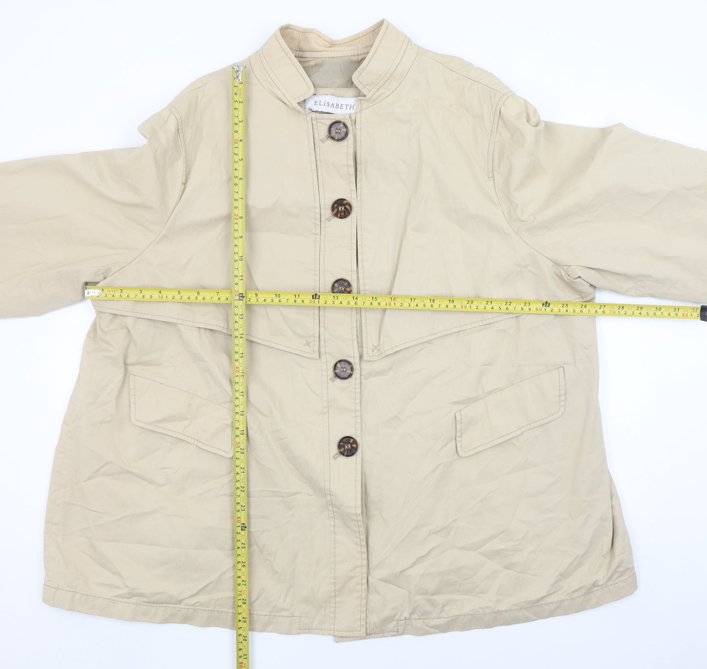 Elisabeth Womens Beige Cotton Blend Button Up Mid-Length Jacket XL