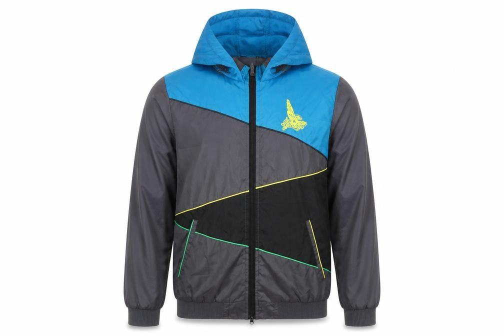 Henleys Men's Blue & Grey Hooded Full Zip Windbreaker Jacket Size M