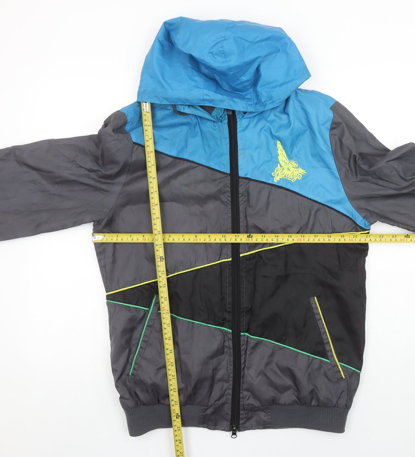 Henleys Men's Blue & Grey Hooded Full Zip Windbreaker Jacket Size M