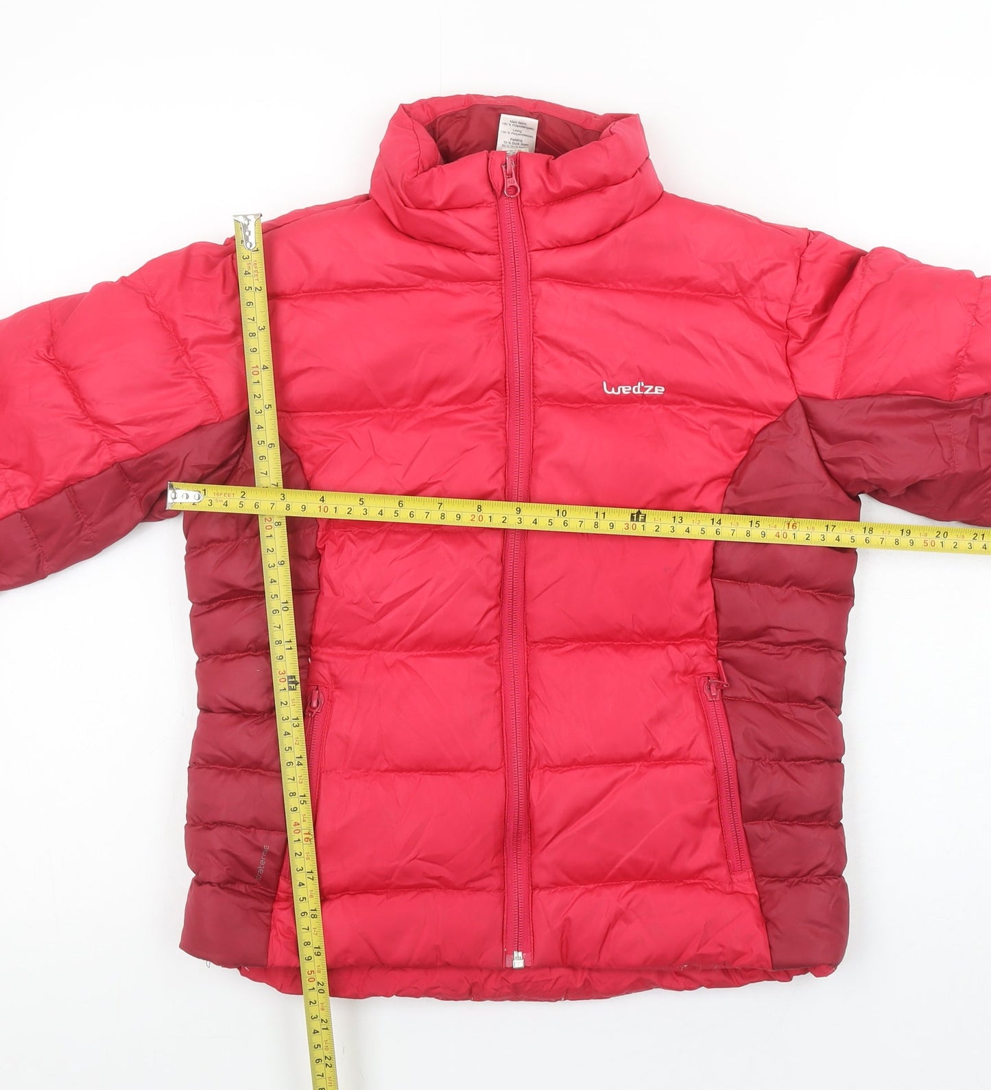 Wedze Girls Red Puffer Jacket 12 Years Down Insulated Winter Ski Coat