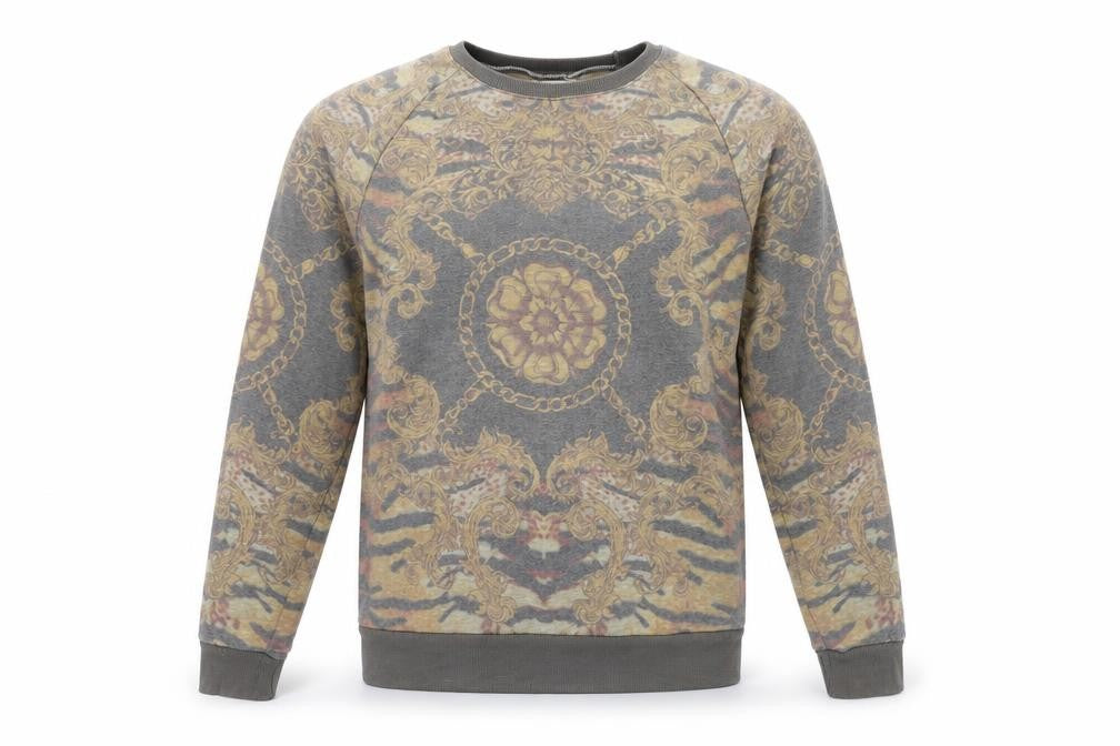 Topman Men's Grey Baroque Print Crew Neck Sweatshirt Size M