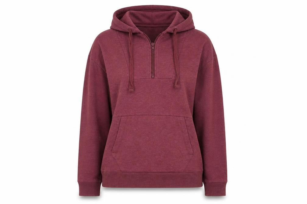 BAM Women's Burgundy 1/4 Zip Hooded Pullover Sweatshirt Size S