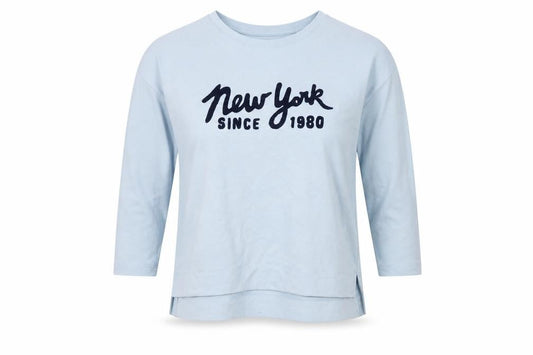 SPAO Womens Blue New York Embroidered 3/4 Sleeve Jersey T-Shirt Size S