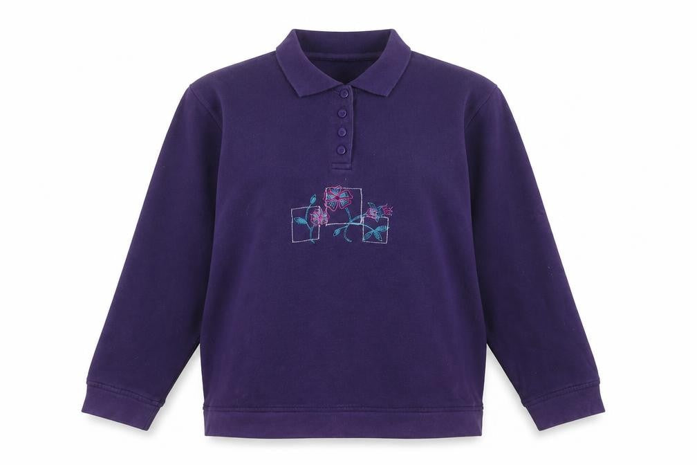 EWM Pure Classic Women's Purple Embroidered Henley Sweatshirt L 18-20